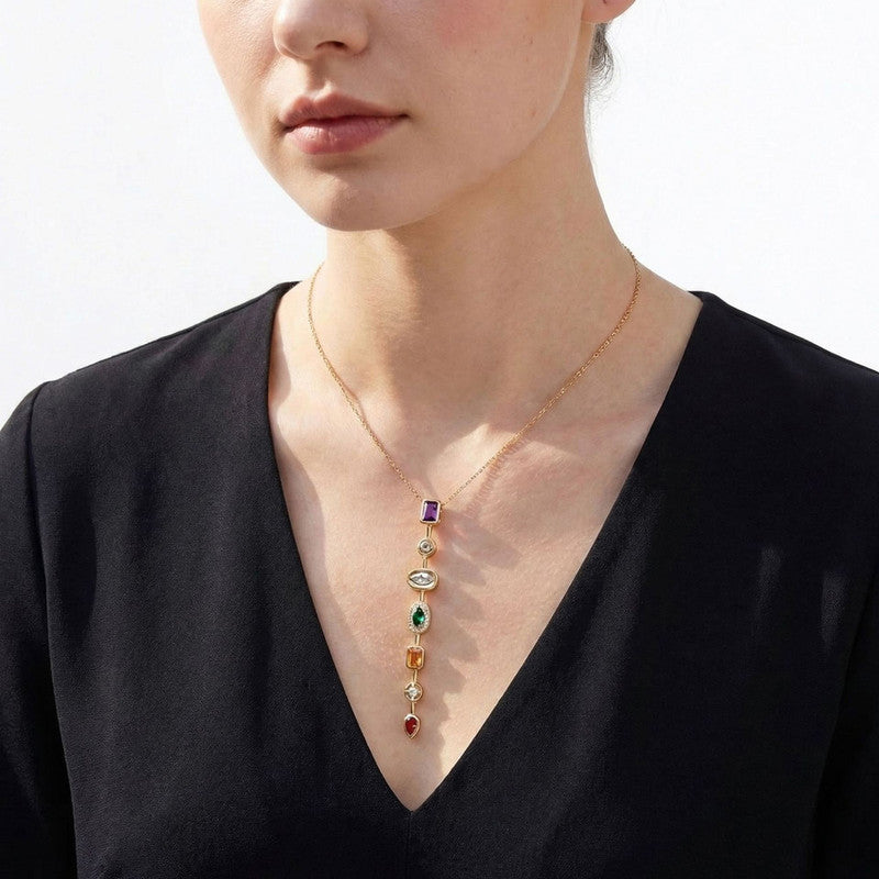 Gold-Plated Anti Tarnish Multicolor Spectrum Chunky CZ Pendant