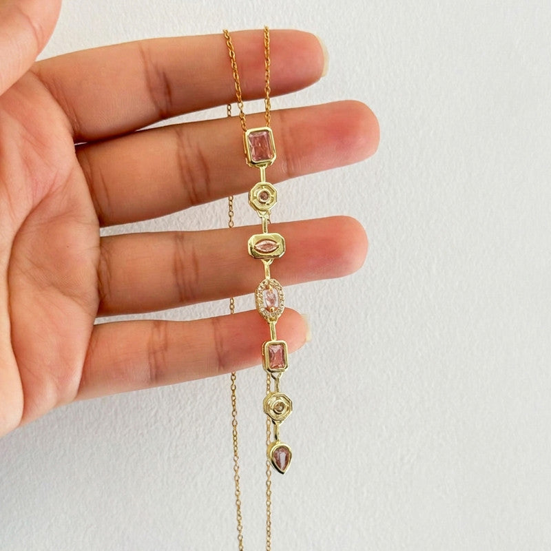 Gold-Plated Anti Tarnish Pink Spectrum Chunky CZ Pendant