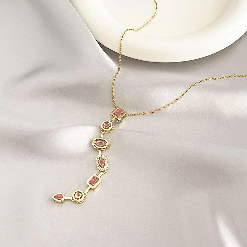 Gold-Plated Anti Tarnish Pink Spectrum Chunky CZ Pendant