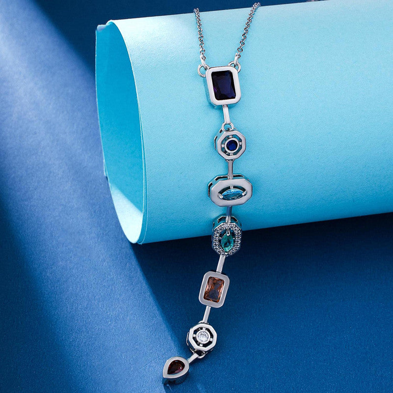 Silver-Plated Anti Tarnish Multicolor Spectrum Chunky CZ Pendant