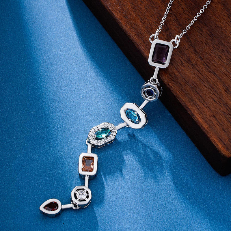 Silver-Plated Anti Tarnish Multicolor Spectrum Chunky CZ Pendant