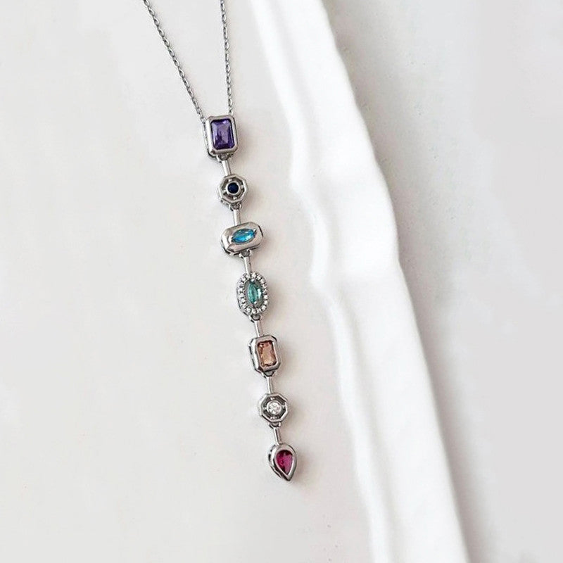 Silver-Plated Anti Tarnish Multicolor Spectrum Chunky CZ Pendant