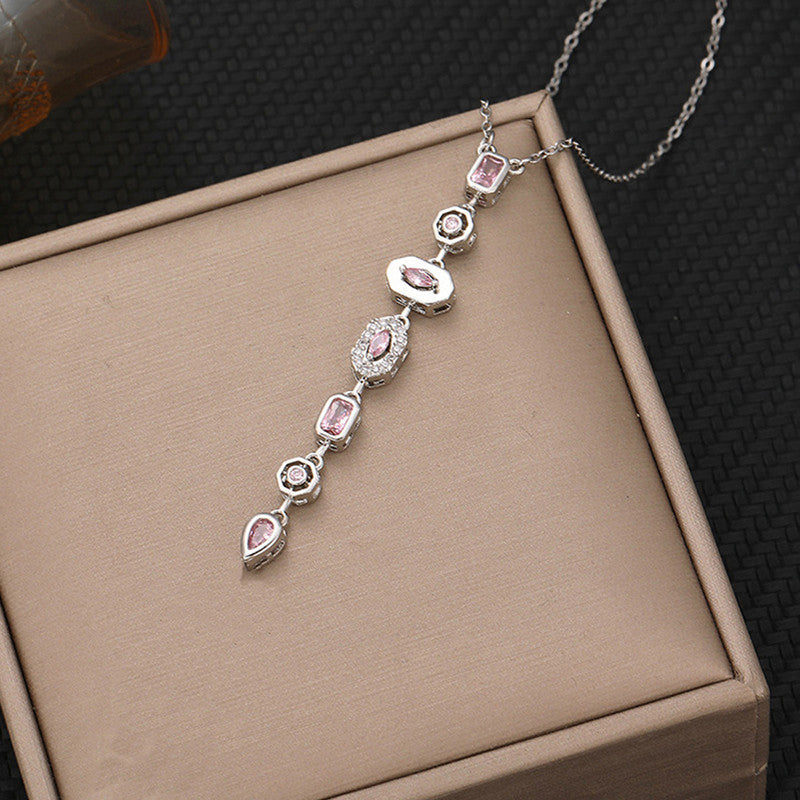 Silver-Plated Anti Tarnish Pink Spectrum Chunky CZ Pendant