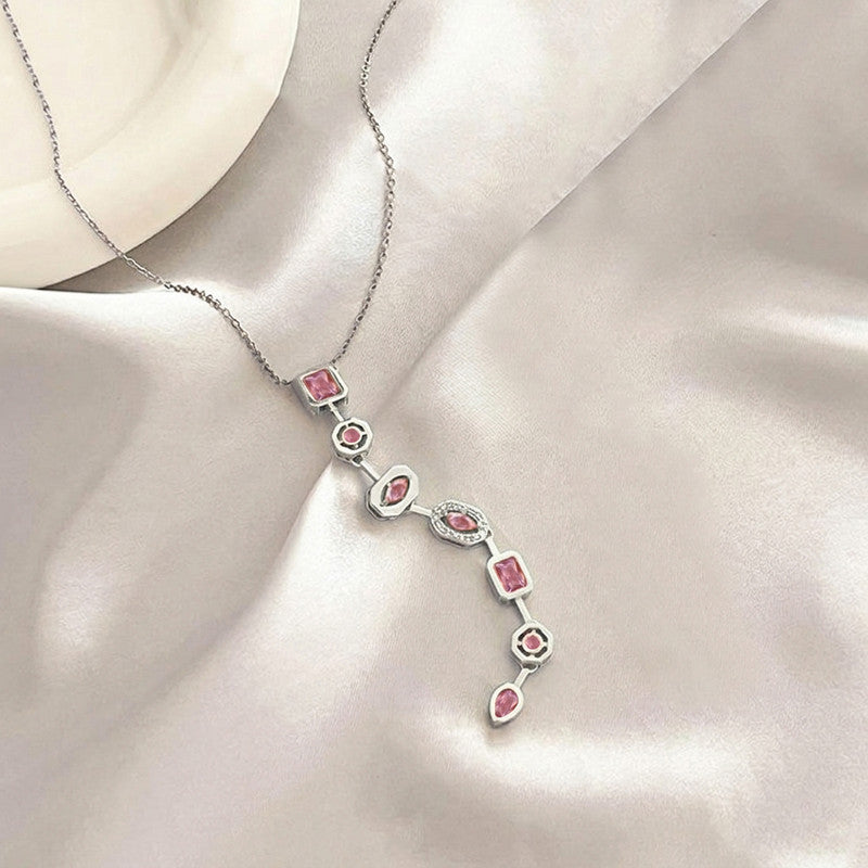 Silver-Plated Anti Tarnish Pink Spectrum Chunky CZ Pendant