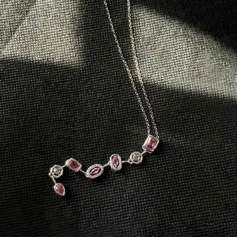 Silver-Plated Anti Tarnish Pink Spectrum Chunky CZ Pendant