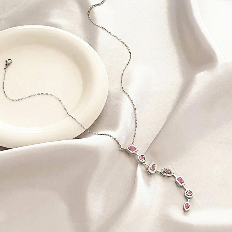 Silver-Plated Anti Tarnish Pink Spectrum Chunky CZ Pendant
