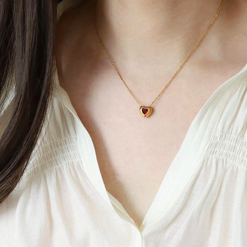 Gold Plated Anti Tarnish Red Heart Themed Contemporary Pendant