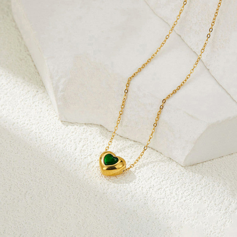 Gold Plated Anti Tarnish Green Heart Themed Contemporary Pendant