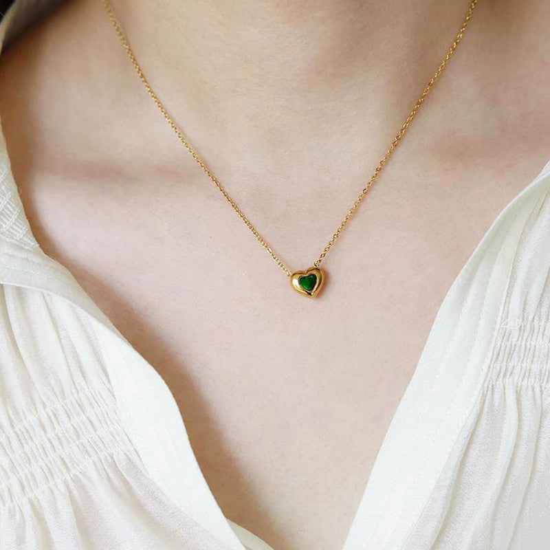Gold Plated Anti Tarnish Green Heart Themed Contemporary Pendant