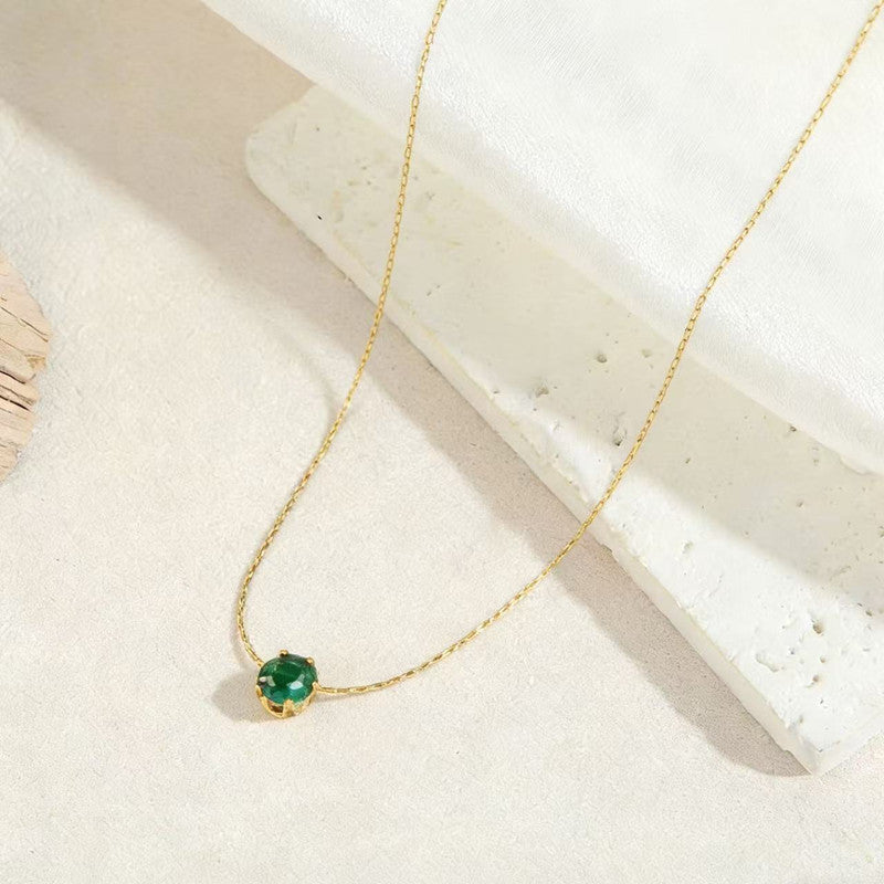 Gold Plated Stainless Steel Green Anti Tarnish Stone Studded Hexagonal Pendant