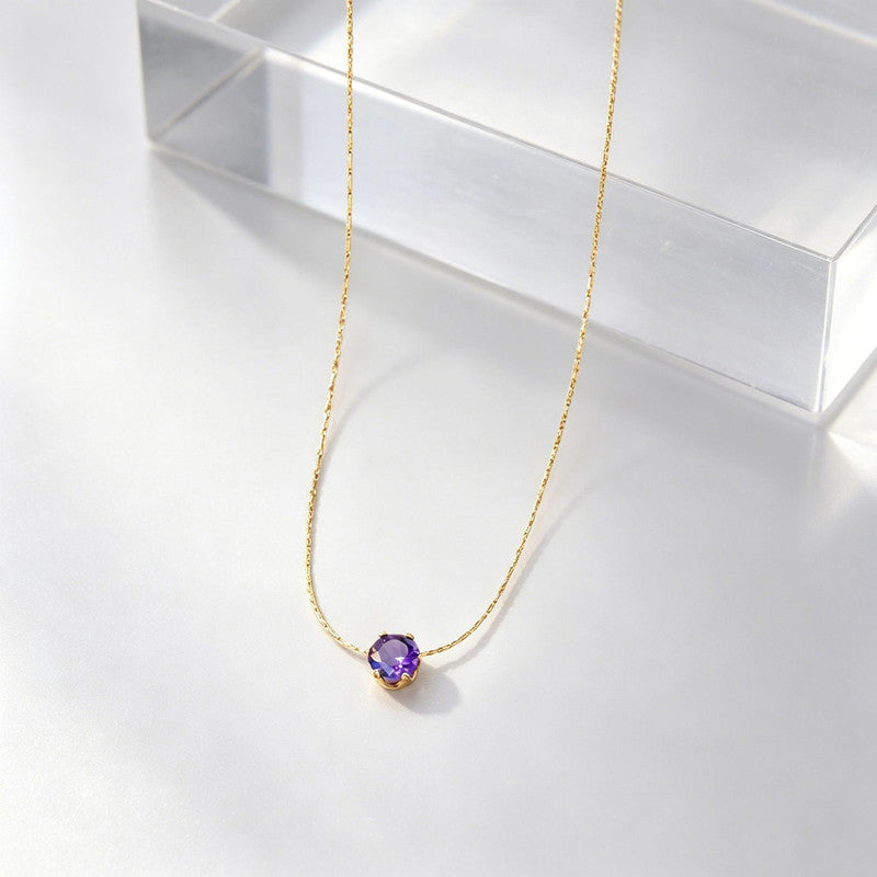 Gold Plated Stainless Steel Purple Anti Tarnish Stone Studded Hexagonal Pendant