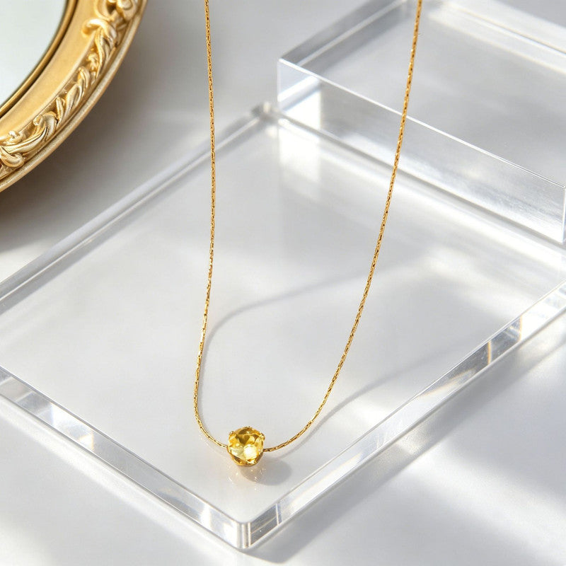 Gold Plated Stainless Steel Yellow Anti Tarnish Stone Studded Hexagonal Pendant