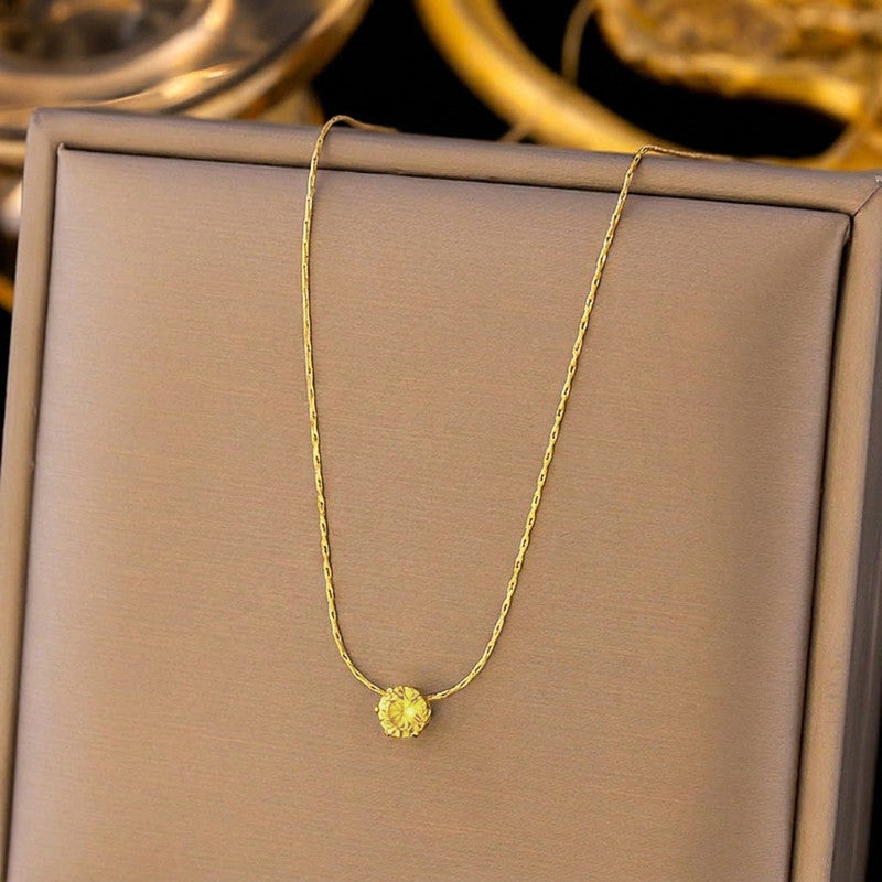 Gold Plated Stainless Steel Yellow Anti Tarnish Stone Studded Hexagonal Pendant