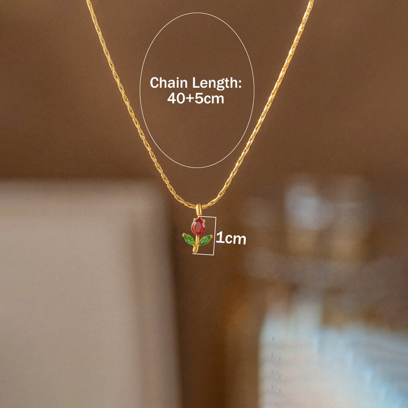 Gold Plated Anti Tarnish Red-Green CZ Studded Tulip Pendant