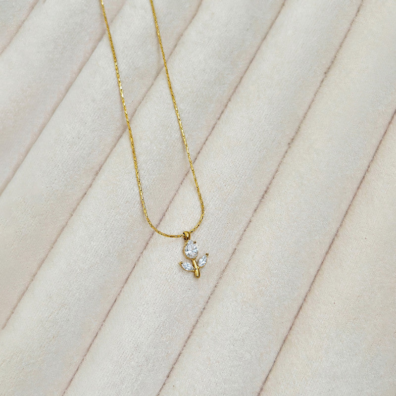 Gold Plated Anti Tarnish White CZ Studded Tulip Pendant