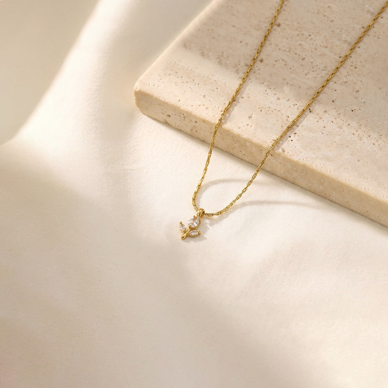 Gold Plated Anti Tarnish White CZ Studded Tulip Pendant