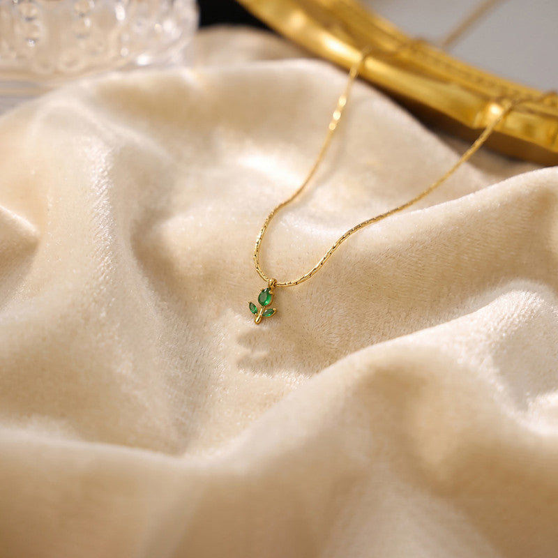 Gold Plated Anti Tarnish Green CZ Studded Tulip Pendant