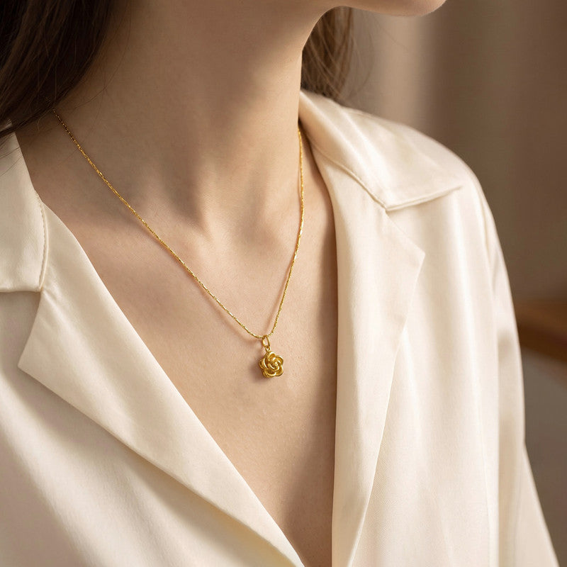 Gold Plated Anti Tarnish Rose Themed Pendant