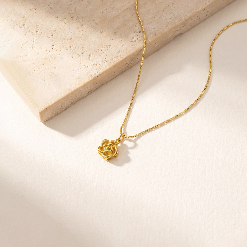 Gold Plated Anti Tarnish Rose Themed Pendant