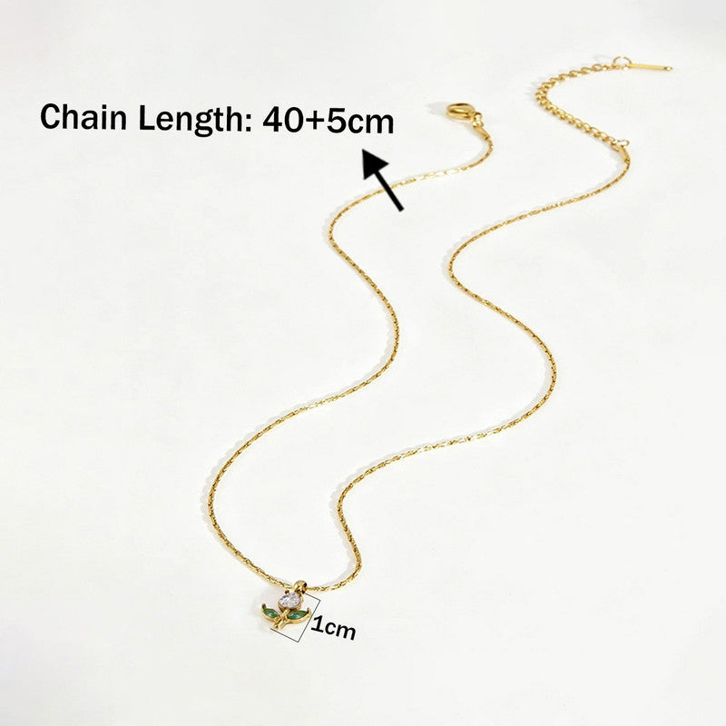 Gold Plated Anti Tarnish White-Green CZ Studded Tulip Pendant