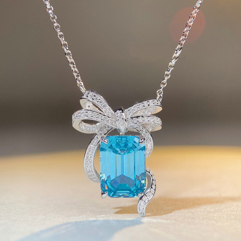 Silver Plated Anti Tarnish American Diamond Crushed Ice Cut Blue Geometrical Contemporary Pendant - MySmartBazaar