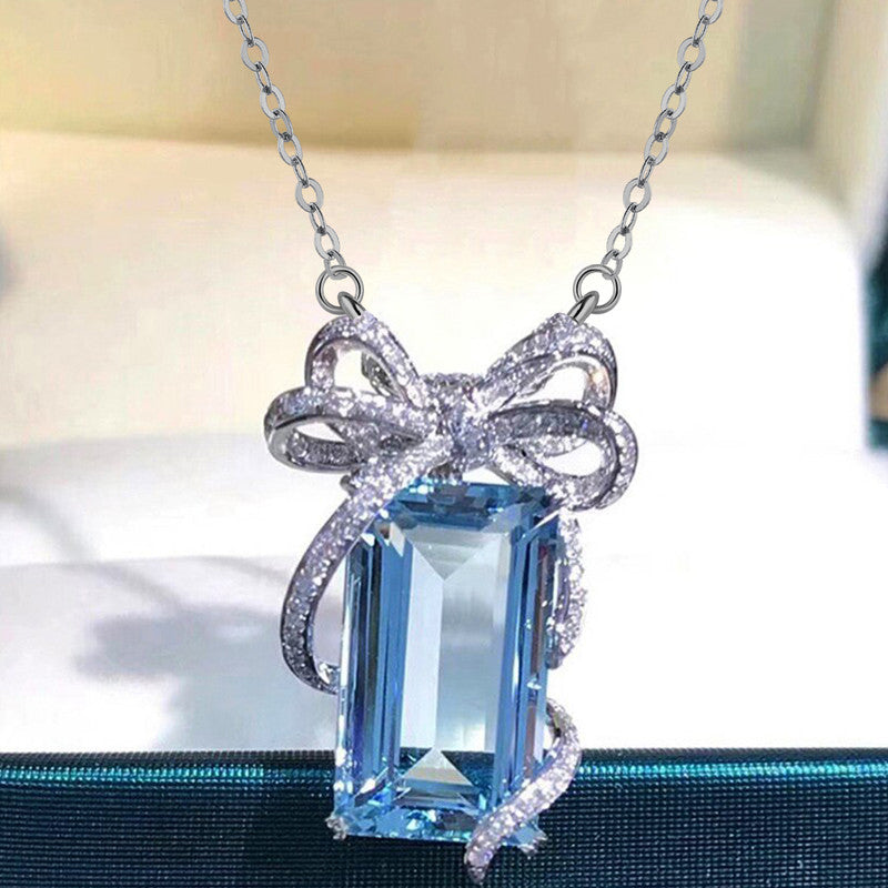 Silver Plated Anti Tarnish American Diamond Crushed Ice Cut Blue Geometrical Contemporary Pendant - MySmartBazaar