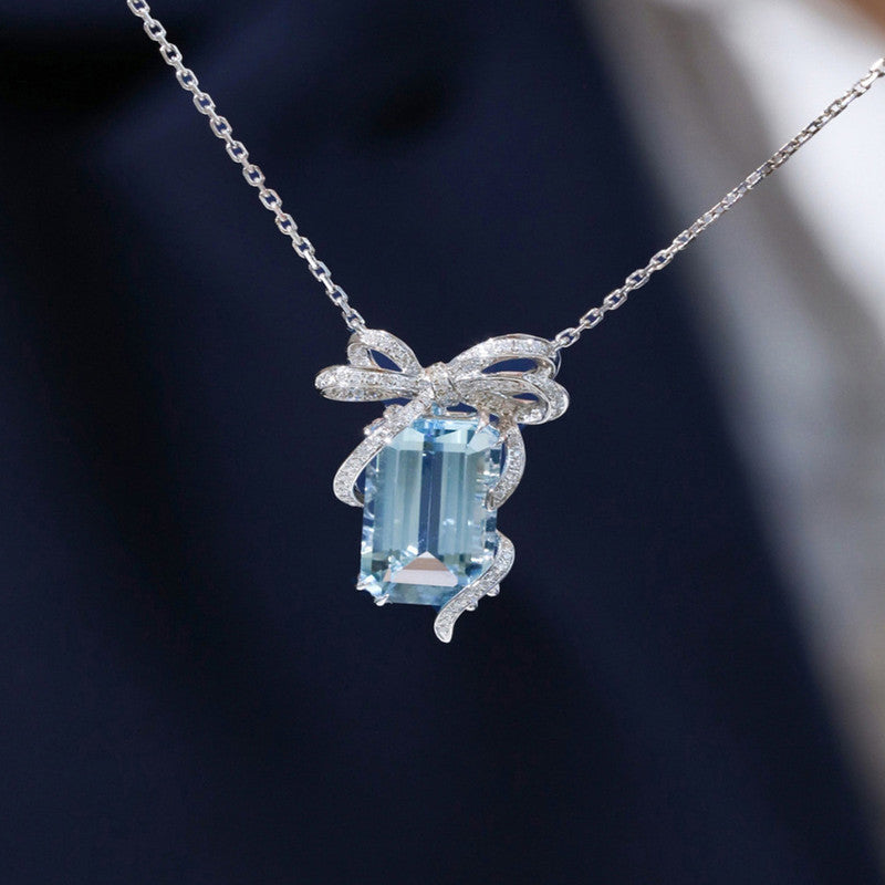 Silver Plated Anti Tarnish American Diamond Crushed Ice Cut Blue Geometrical Contemporary Pendant - MySmartBazaar