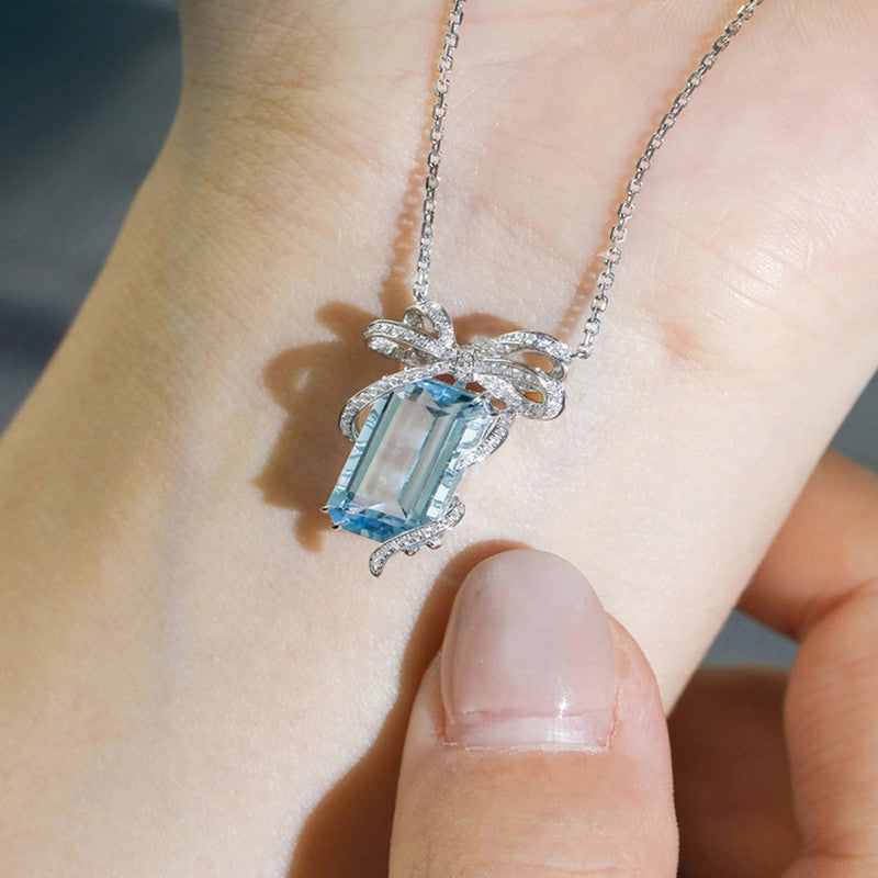 Silver Plated Anti Tarnish American Diamond Crushed Ice Cut Blue Geometrical Contemporary Pendant - MySmartBazaar