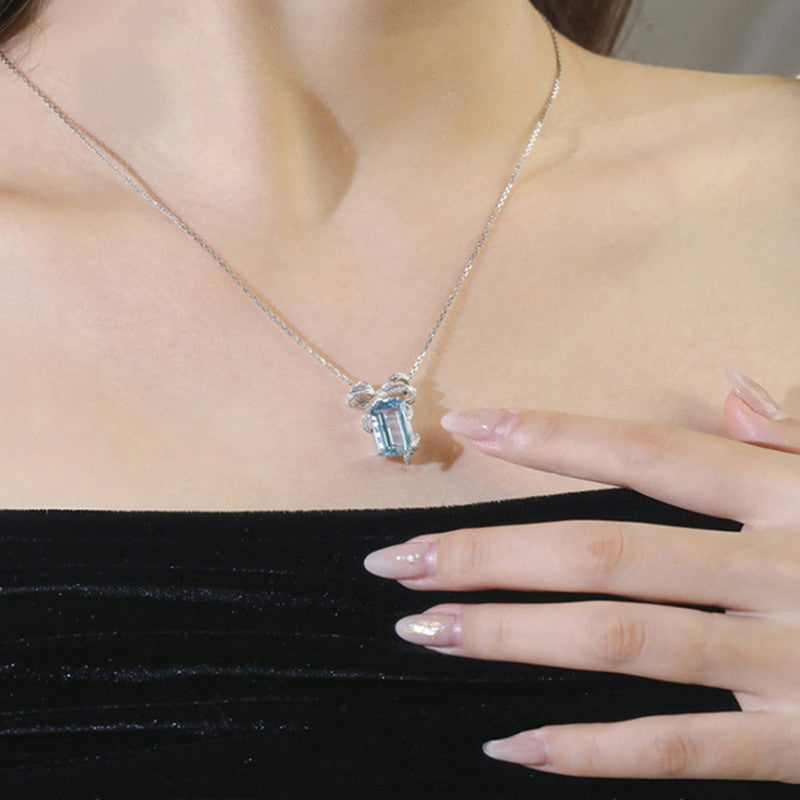 Silver Plated Anti Tarnish American Diamond Crushed Ice Cut Blue Geometrical Contemporary Pendant - MySmartBazaar
