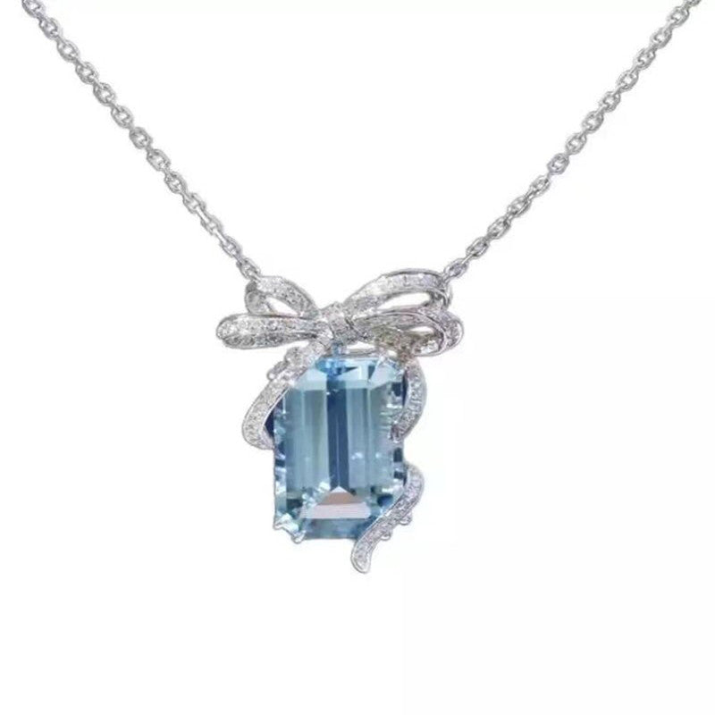 Silver Plated Anti Tarnish American Diamond Crushed Ice Cut Blue Geometrical Contemporary Pendant - MySmartBazaar