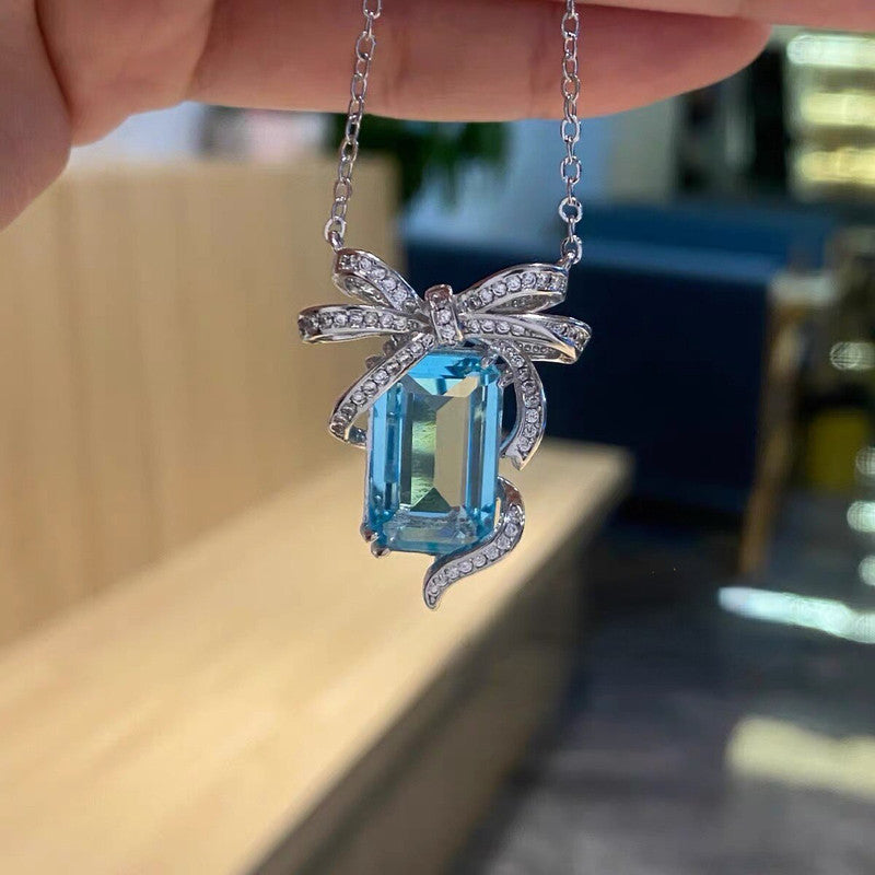 Silver Plated Anti Tarnish American Diamond Crushed Ice Cut Blue Geometrical Contemporary Pendant - MySmartBazaar