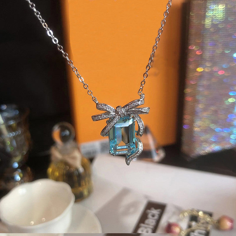 Silver Plated Anti Tarnish American Diamond Crushed Ice Cut Blue Geometrical Contemporary Pendant - MySmartBazaar