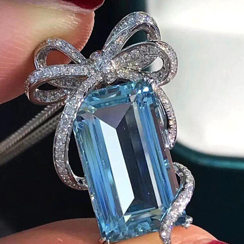 Silver Plated Anti Tarnish American Diamond Crushed Ice Cut Blue Geometrical Contemporary Pendant - MySmartBazaar