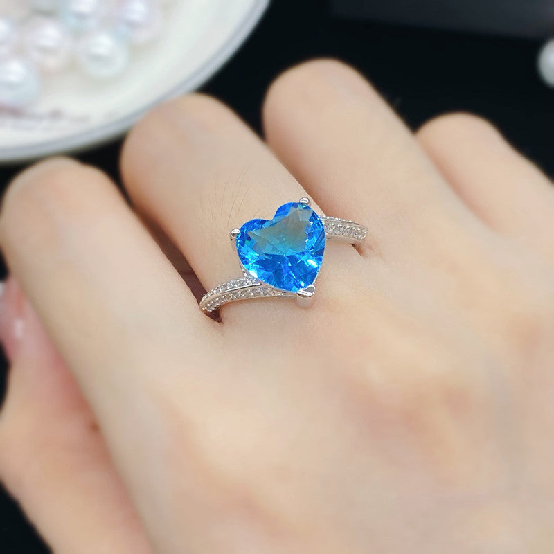 Silver Plated Anti Tarnish American Diamond Crushed Ice Cut Heart Finger Ring - MySmartBazaar