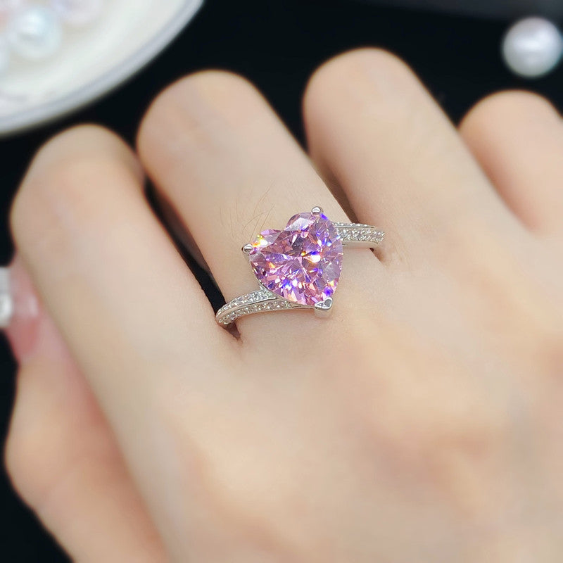 Silver Plated Anti Tarnish American Diamond Crushed Ice Cut Heart Finger Ring - MySmartBazaar