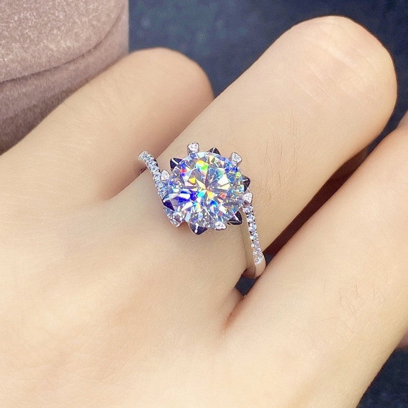 Silver Plated Anti Tarnish American Diamond Crushed Ice Cut Silver Hexagonal Finger Ring - MySmartBazaar