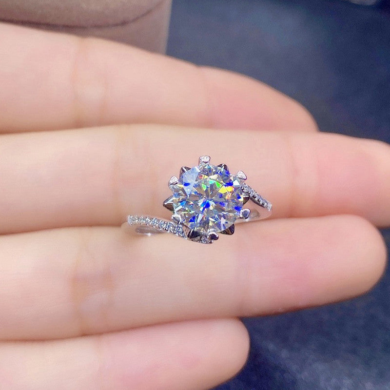 Silver Plated Anti Tarnish American Diamond Crushed Ice Cut Silver Hexagonal Finger Ring - MySmartBazaar