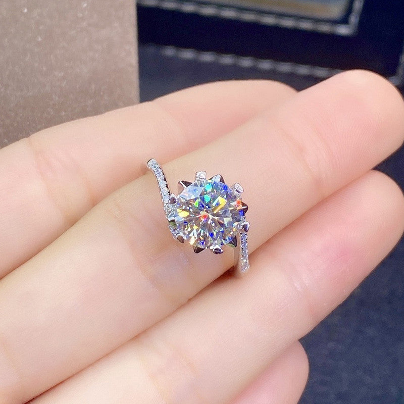 Silver Plated Anti Tarnish American Diamond Crushed Ice Cut Silver Hexagonal Finger Ring - MySmartBazaar