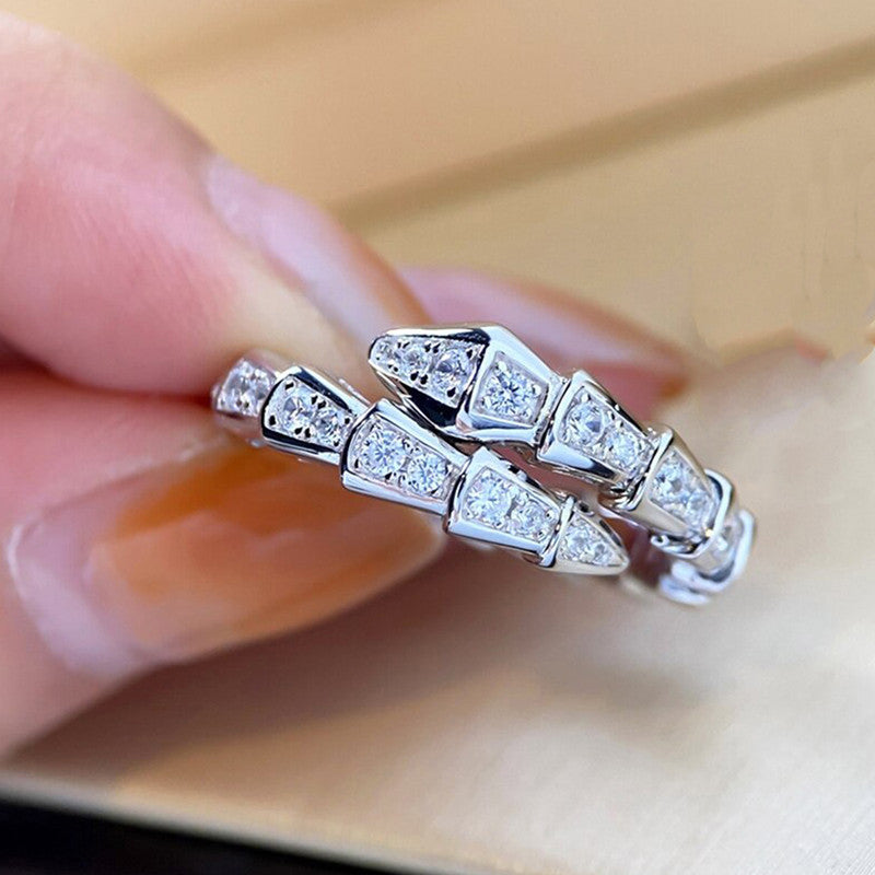 Silver Plated Anti Tarnish American Diamond Silver Snake Themed Finger Ring - MySmartBazaar