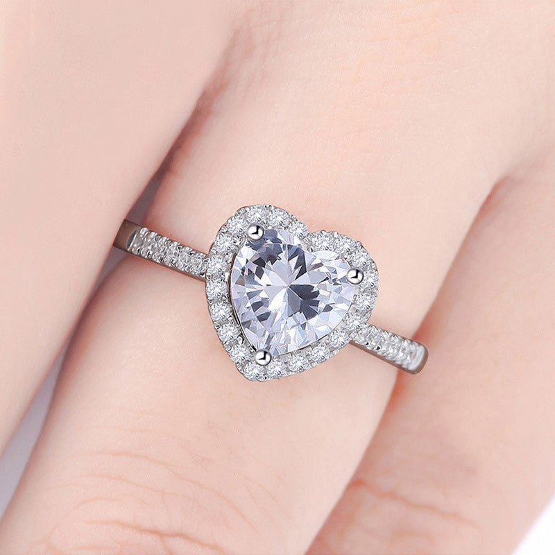 Silver Plated Anti Tarnish American Diamond Crushed Ice Cut Silver Heart Themed Finger Ring - MySmartBazaar