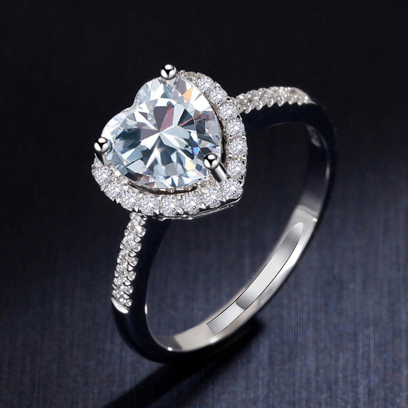 Silver Plated Anti Tarnish American Diamond Crushed Ice Cut Silver Heart Themed Finger Ring - MySmartBazaar