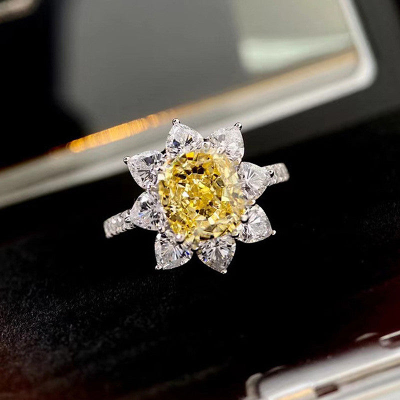 Silver Plated Anti Tarnish American Diamond Crushed Ice Cut Yellow Floral Finger Ring - MySmartBazaar