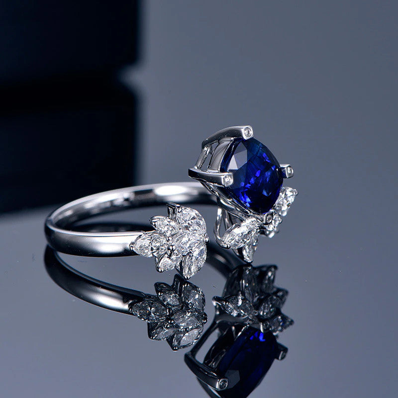Silver Plated Anti Tarnish American Diamond Crushed Ice Cut Navy Blue Contemporary Finger Ring - MySmartBazaar
