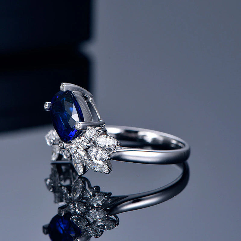 Silver Plated Anti Tarnish American Diamond Crushed Ice Cut Navy Blue Contemporary Finger Ring - MySmartBazaar