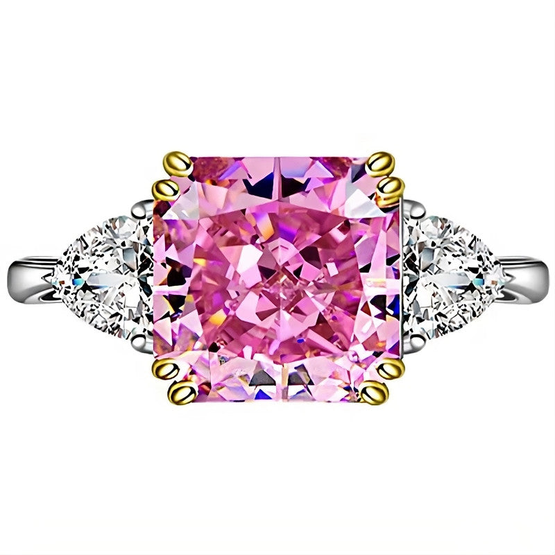 Silver Plated Anti Tarnish American Diamond Crushed Ice Cut Pink Geometric Contemporary Finger Ring - MySmartBazaar