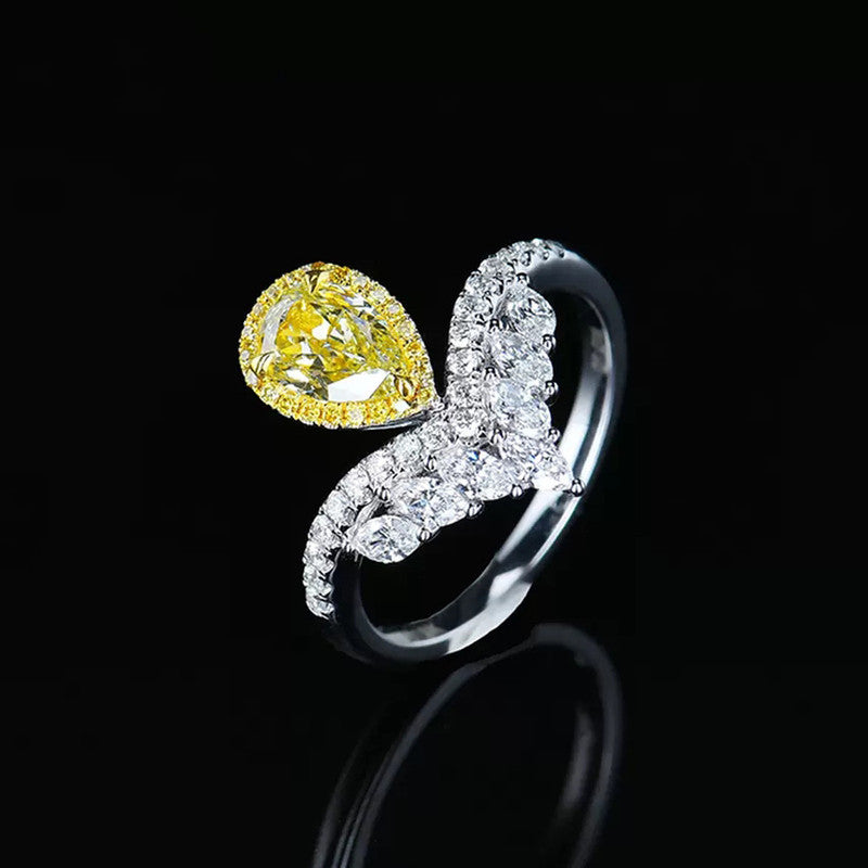 Silver Plated Anti Tarnish American Diamond Crushed Ice Cut Yellow Teardrop Finger Ring - MySmartBazaar