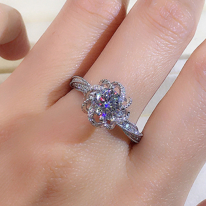 Silver Plated Anti Tarnish American Diamond Crushed Ice Cut Twisted Contemporary Finger Ring - MySmartBazaar