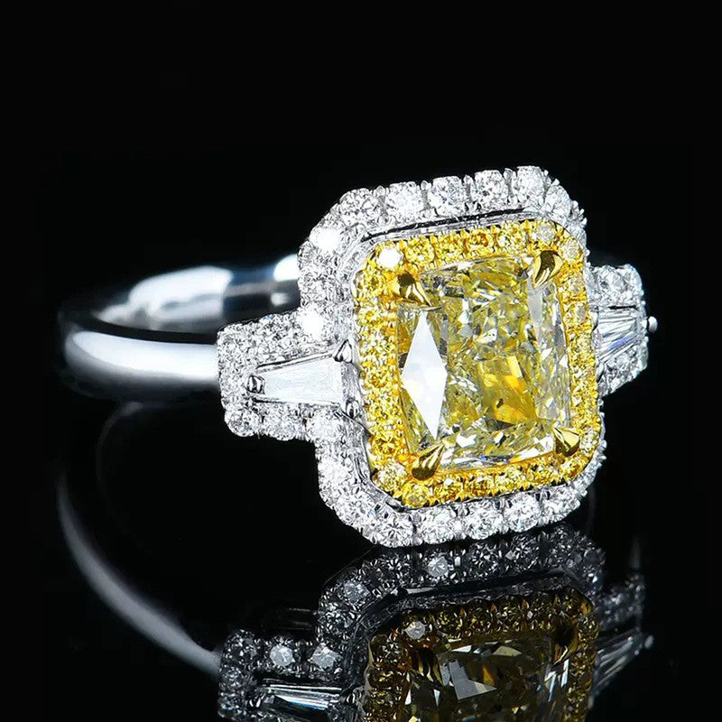 Silver Plated Anti Tarnish American Diamond Crushed Ice Cut Yellow Geometric Finger Ring - MySmartBazaar