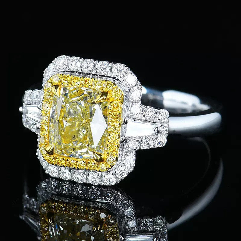 Silver Plated Anti Tarnish American Diamond Crushed Ice Cut Yellow Geometric Finger Ring - MySmartBazaar