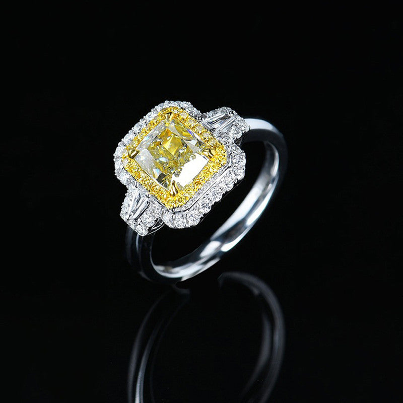 Silver Plated Anti Tarnish American Diamond Crushed Ice Cut Yellow Geometric Finger Ring - MySmartBazaar